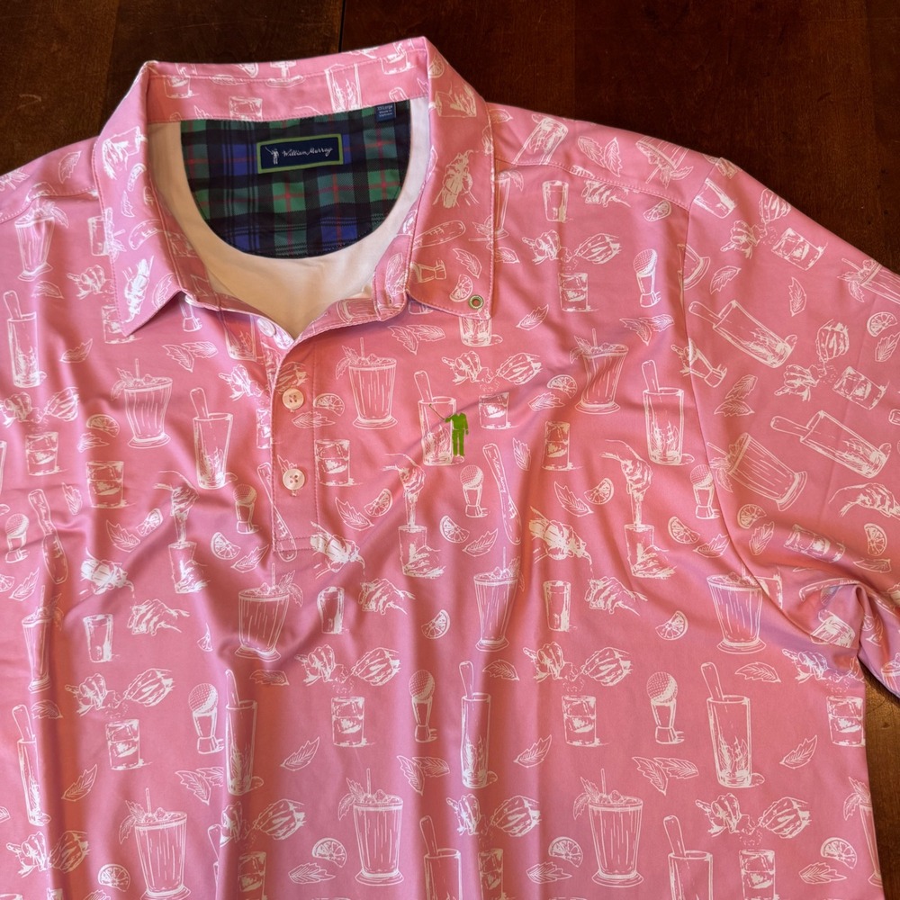William Murray Polo Men XXL Pink Cocktail Print Golf Performance Shirt
